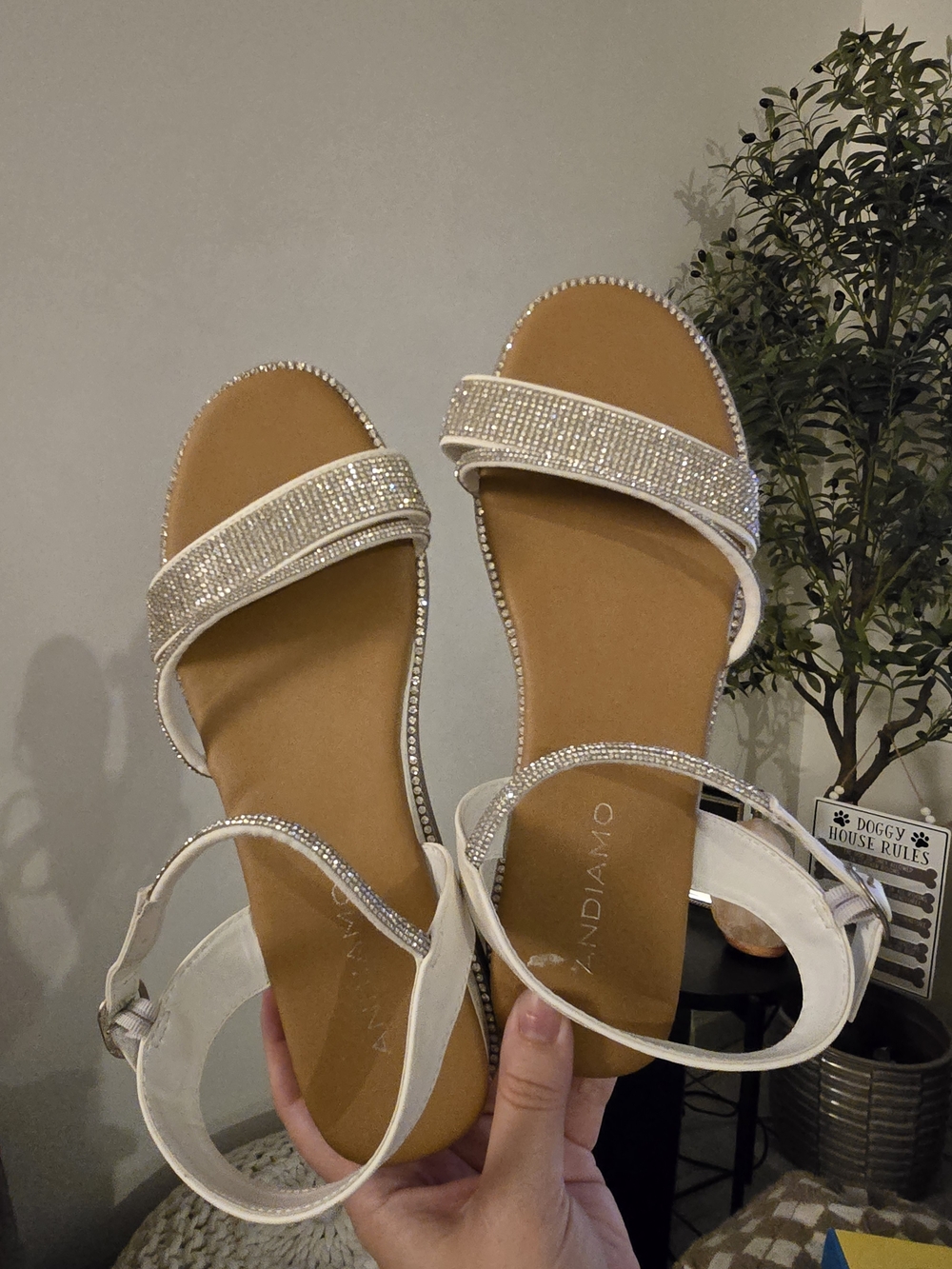 Embellished White Women's Strappy Sparkly Sandals